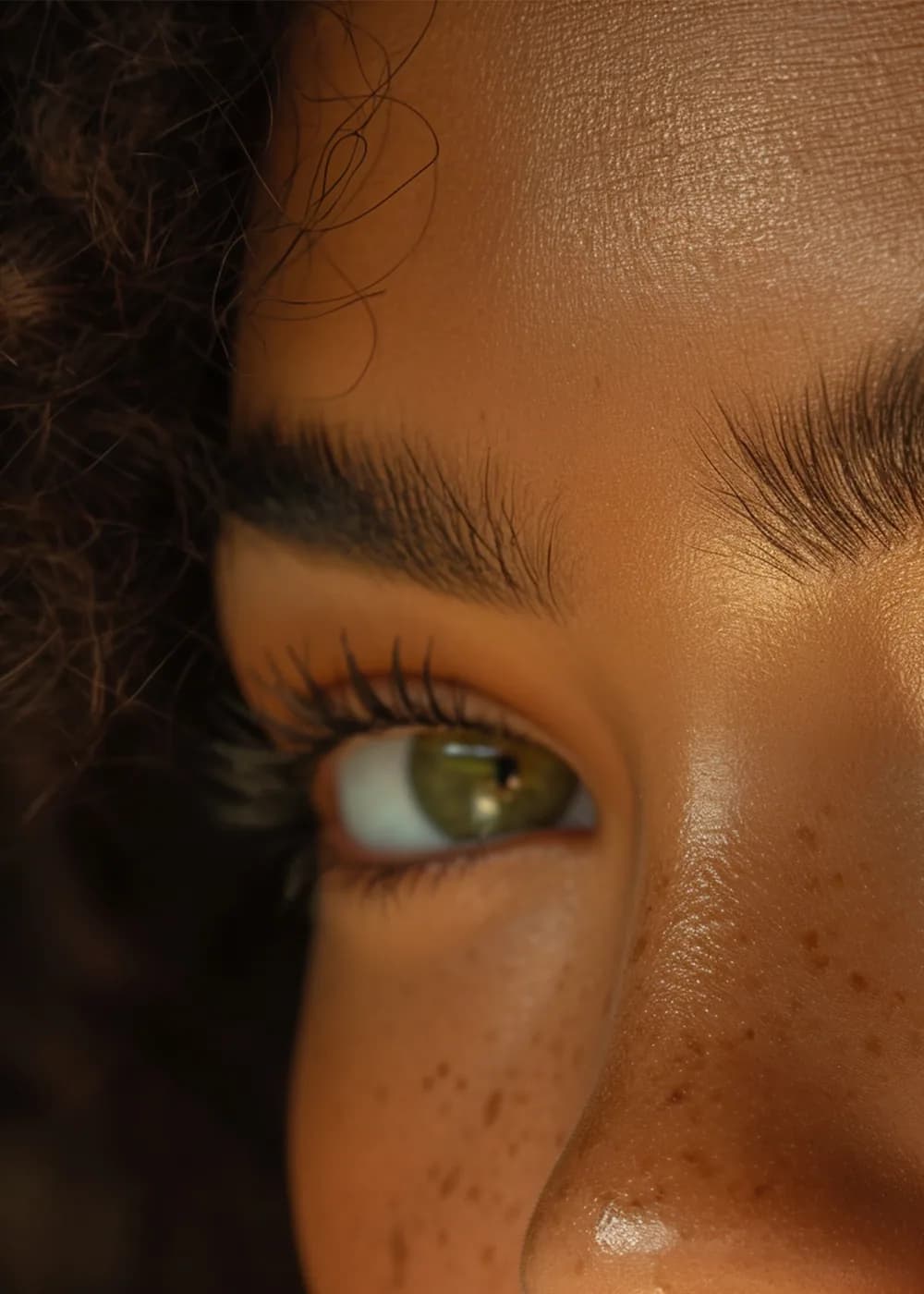 Close-up of a woman's eye with freckles