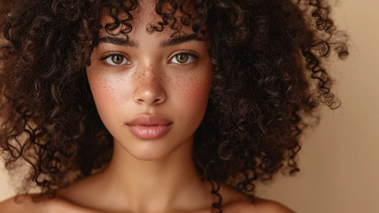 Defined curly hair in bright daylight, with a jar of avocado butter and a bottle of flaxseed oil on a cotton towel