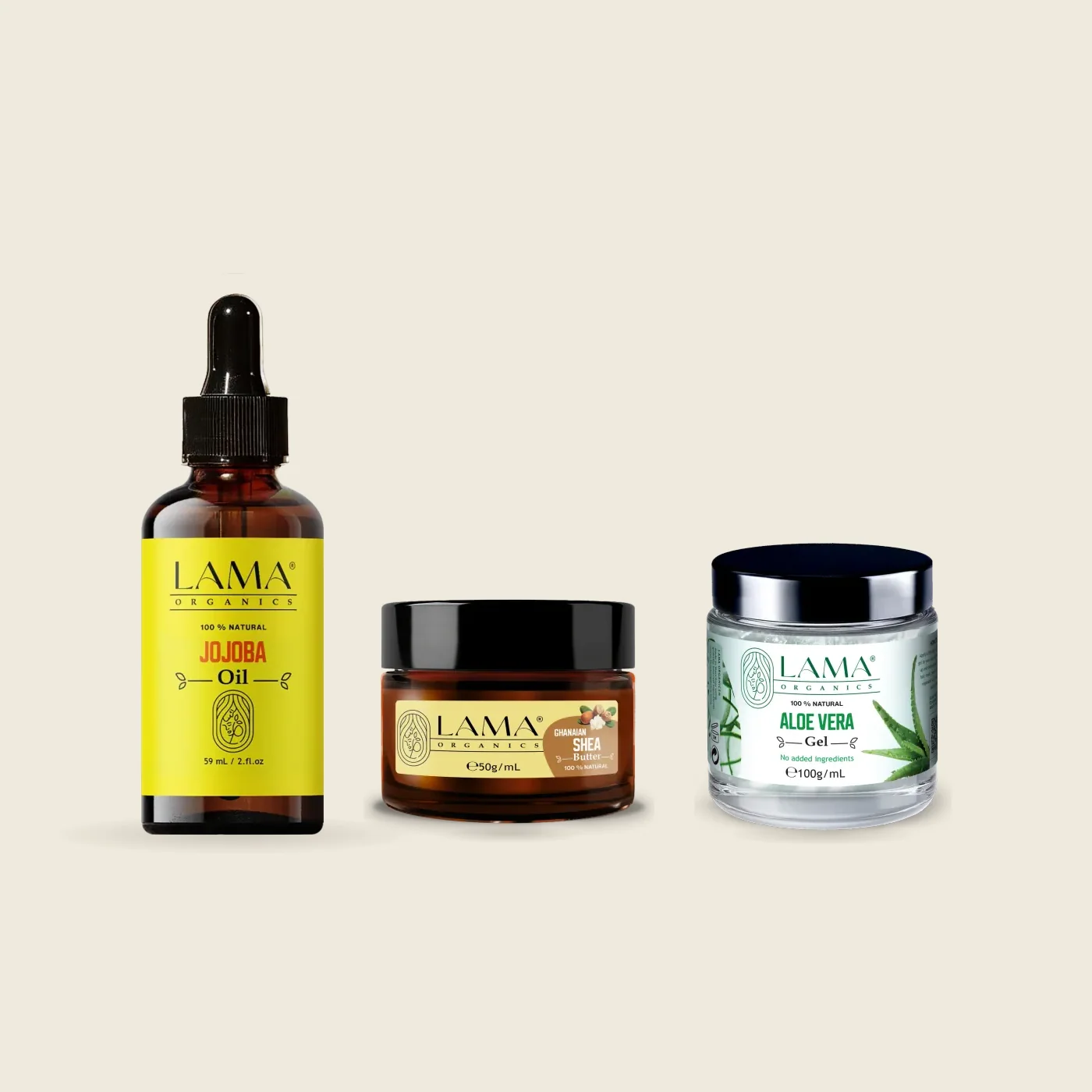 LAMA Organics After-Shower Ritual, the products together on a cream background