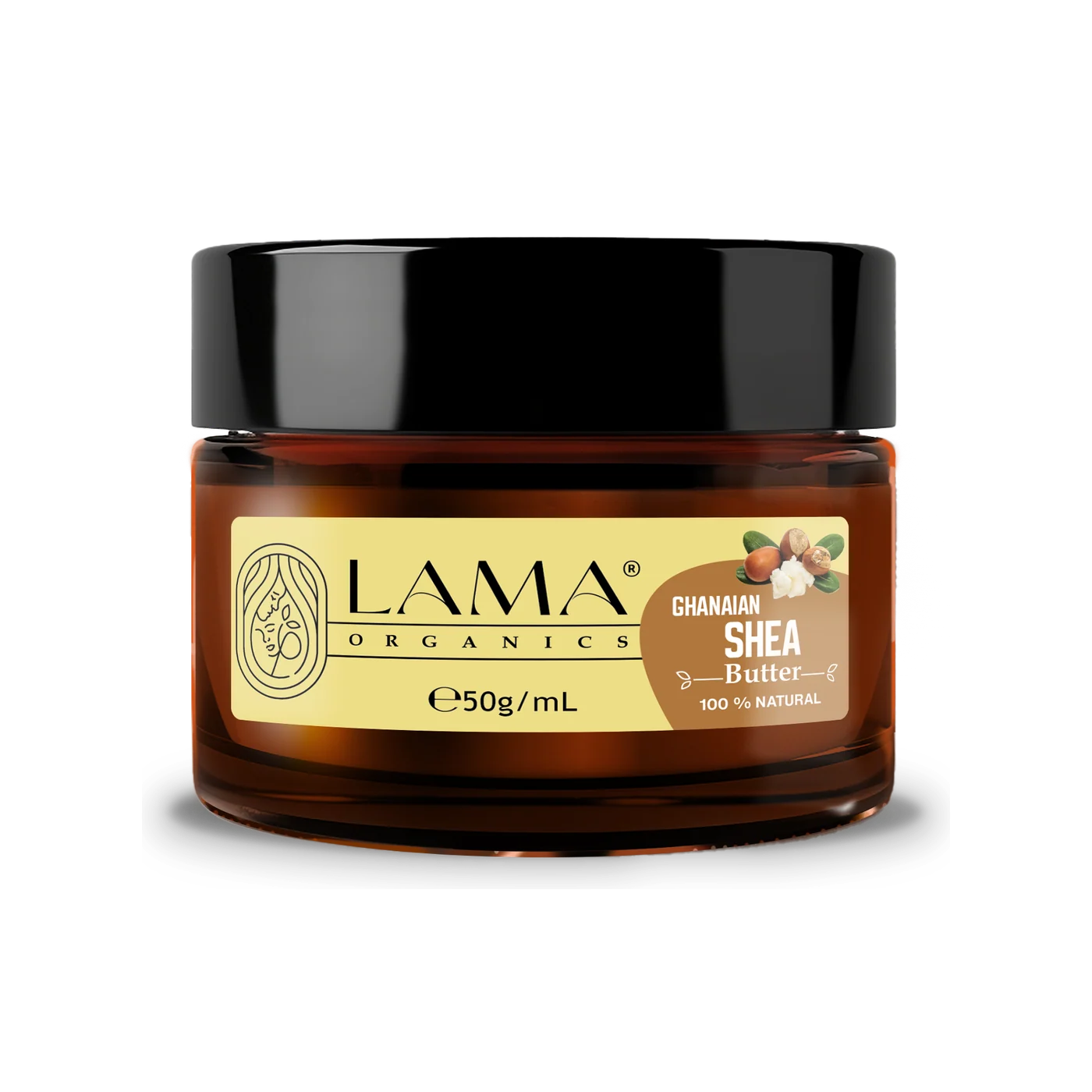 LAMA Organics Raw Ghanaian Shea Butter 50 g, labelled jar